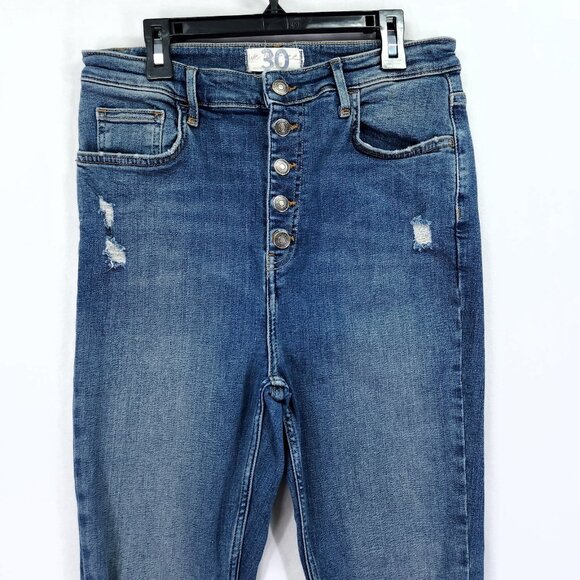 We the Free Cropped Jeans Women’s 30 Skinny Wash High Rise Button Fly Distress - Picture 7 of 13